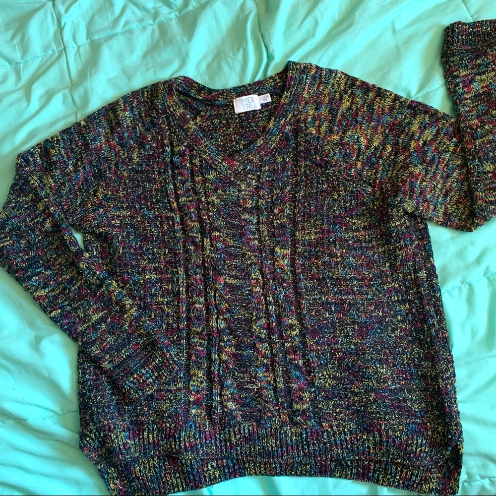 Time and Tru Multicolored V-neck Sweater